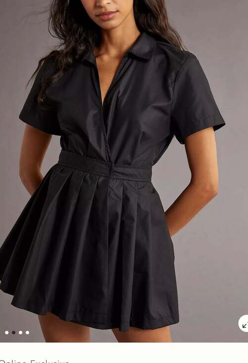 En Saison Pants - En Saison Black Short Sleeve Pleated Shirt Dress Romper Size S
